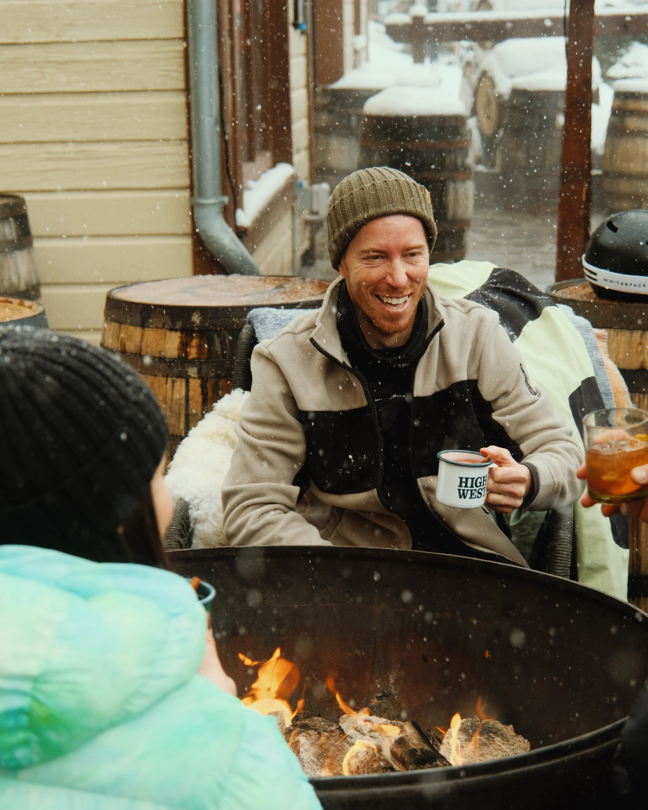 a photo of legendary snowboarder shaun white for high west distillery, captured by cody and victoria