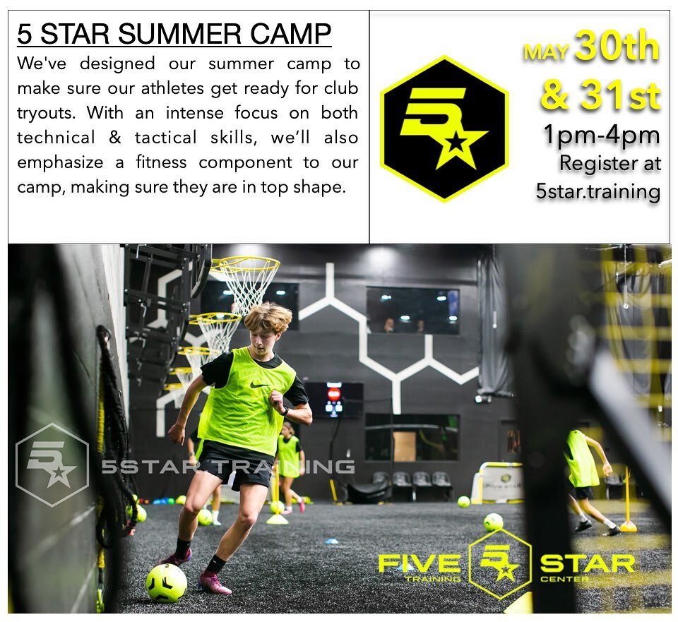 Register NOW for our first Summer Camp, May 30th &amp; 31st from 1-4pm! We&rsquo;ve designed our summer camp to make sure our athletes get ready for club tryouts. With an intense focus on both technical and tactical skills, we will also emphasize a f