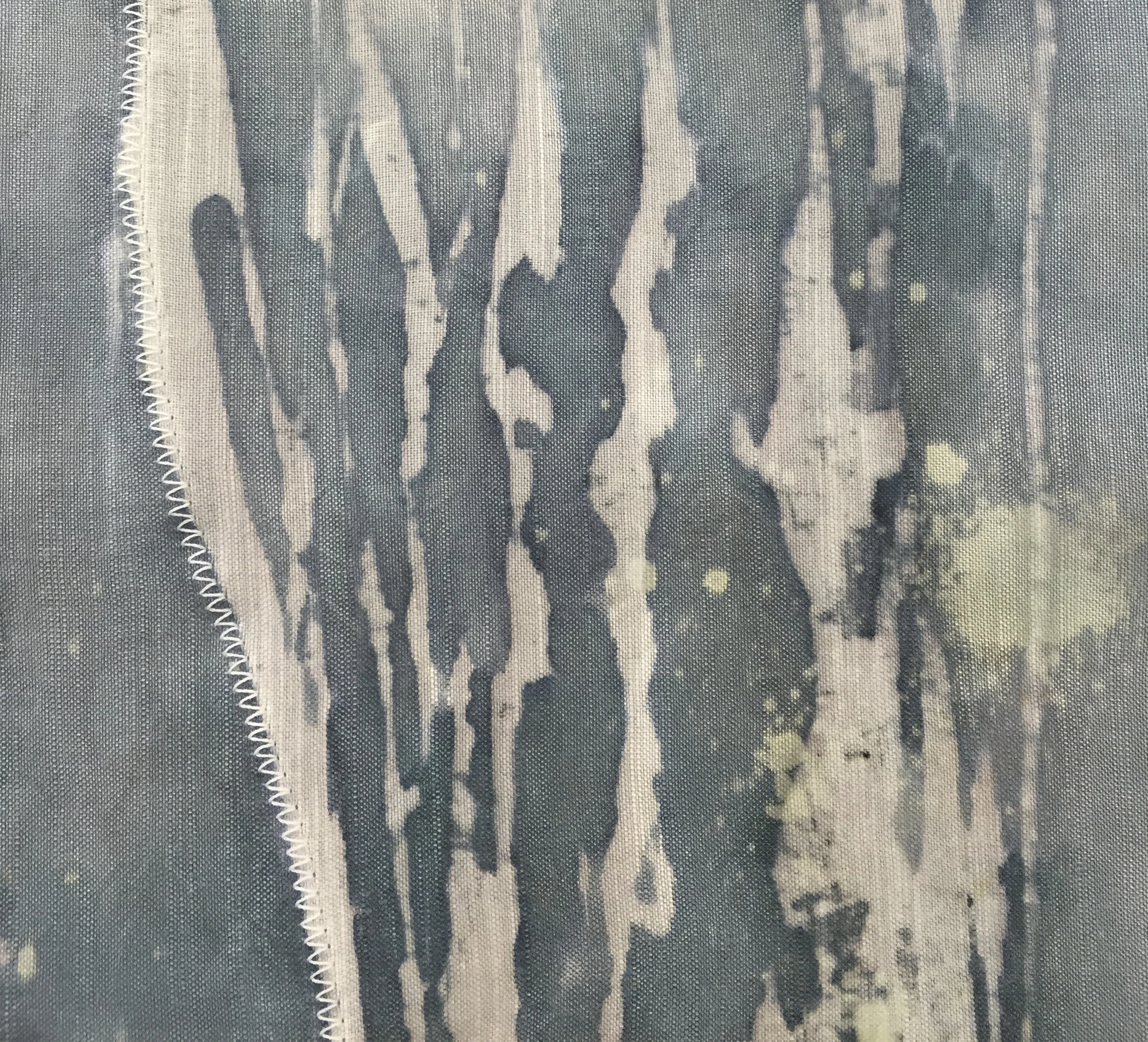 Reactive dye, soy wax, thread, bleach