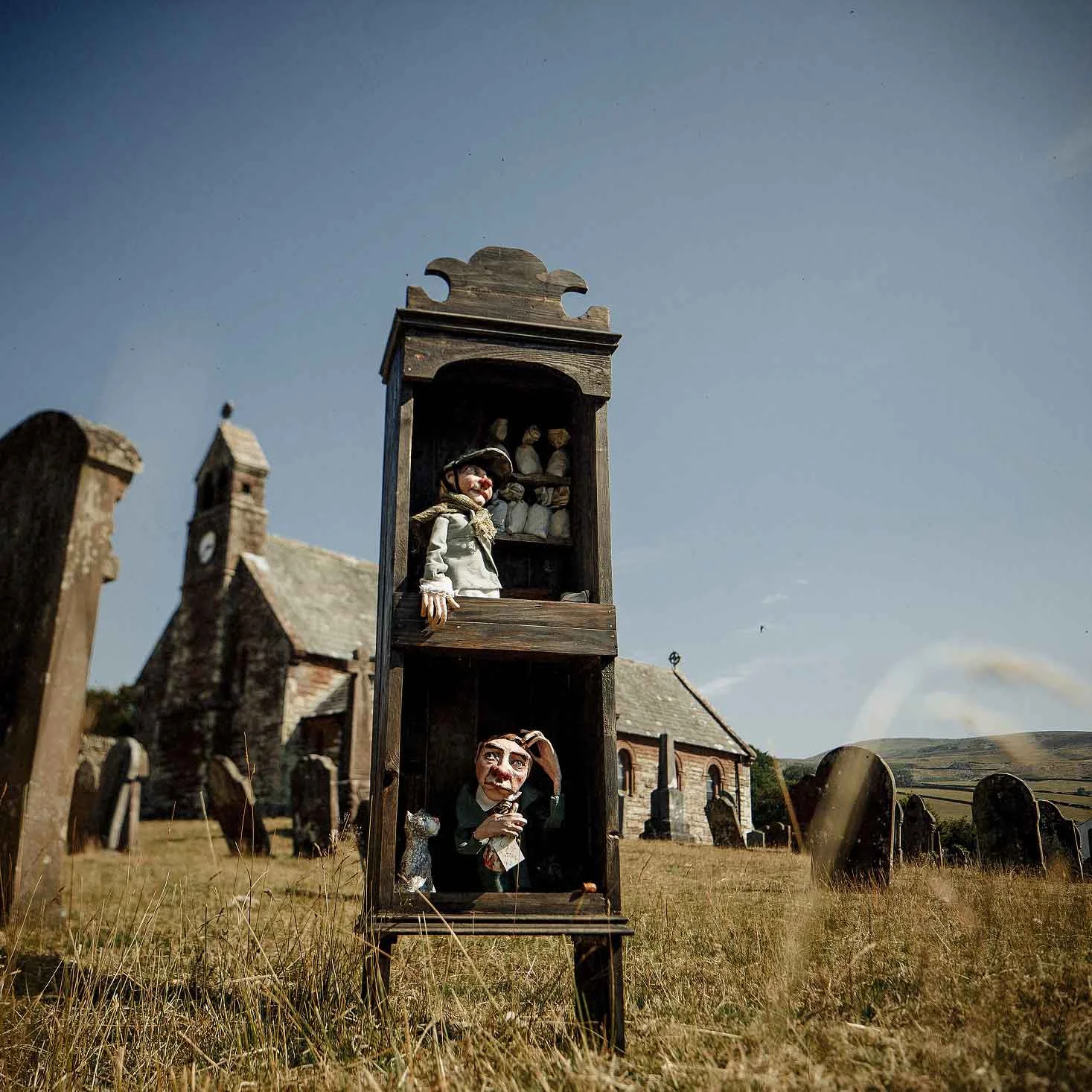 Margery Jackson and her servant Croglin Watty in Croglin chuchyard. Photo by Gavin Jacob Power . 