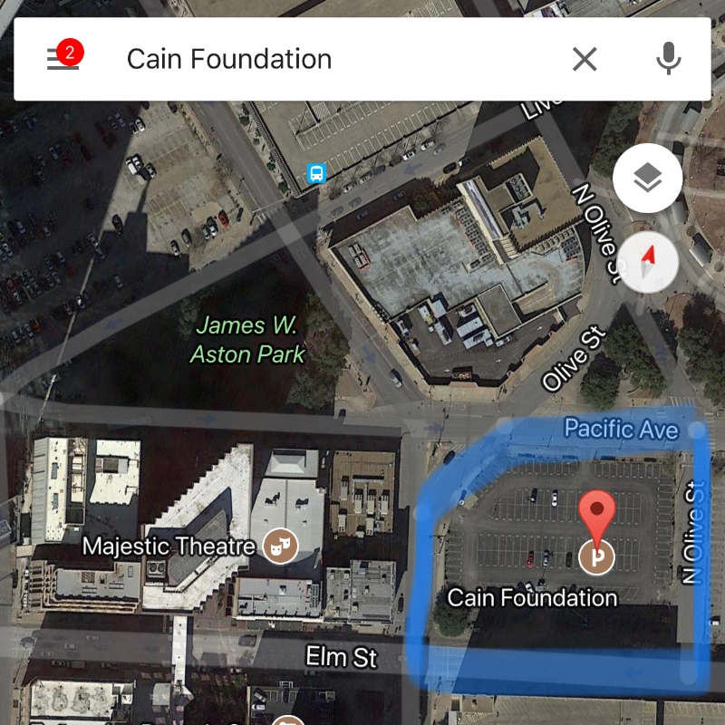Meet us at the parking lot (Next to the Majestic Theatre. Outlined in blue above)