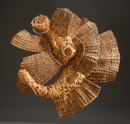 Spiral Progression 2017 Fiber Mixed Media- date palm, caning, steel cable, wire and raffia H:27" x 26" x 6"