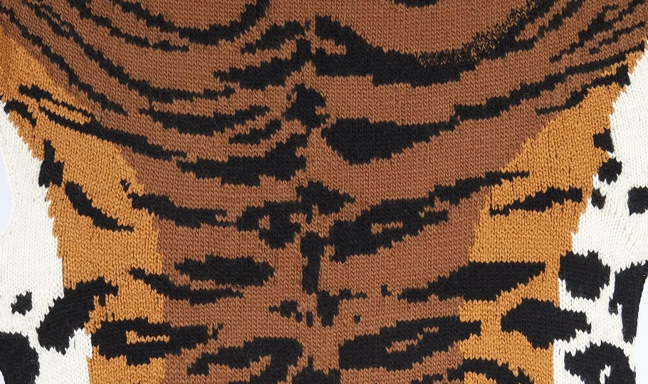 Image Credit: Ruth Marshall, Caldwell’s Chinese Tiger (detail), 2011, Hand knitted with yarn sponsored by Lionbrand, string, sticks, Courtesy of the artist.