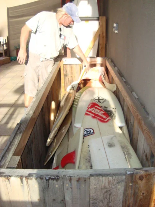 Collected broken surfboards to be recycled and reused by kids! 