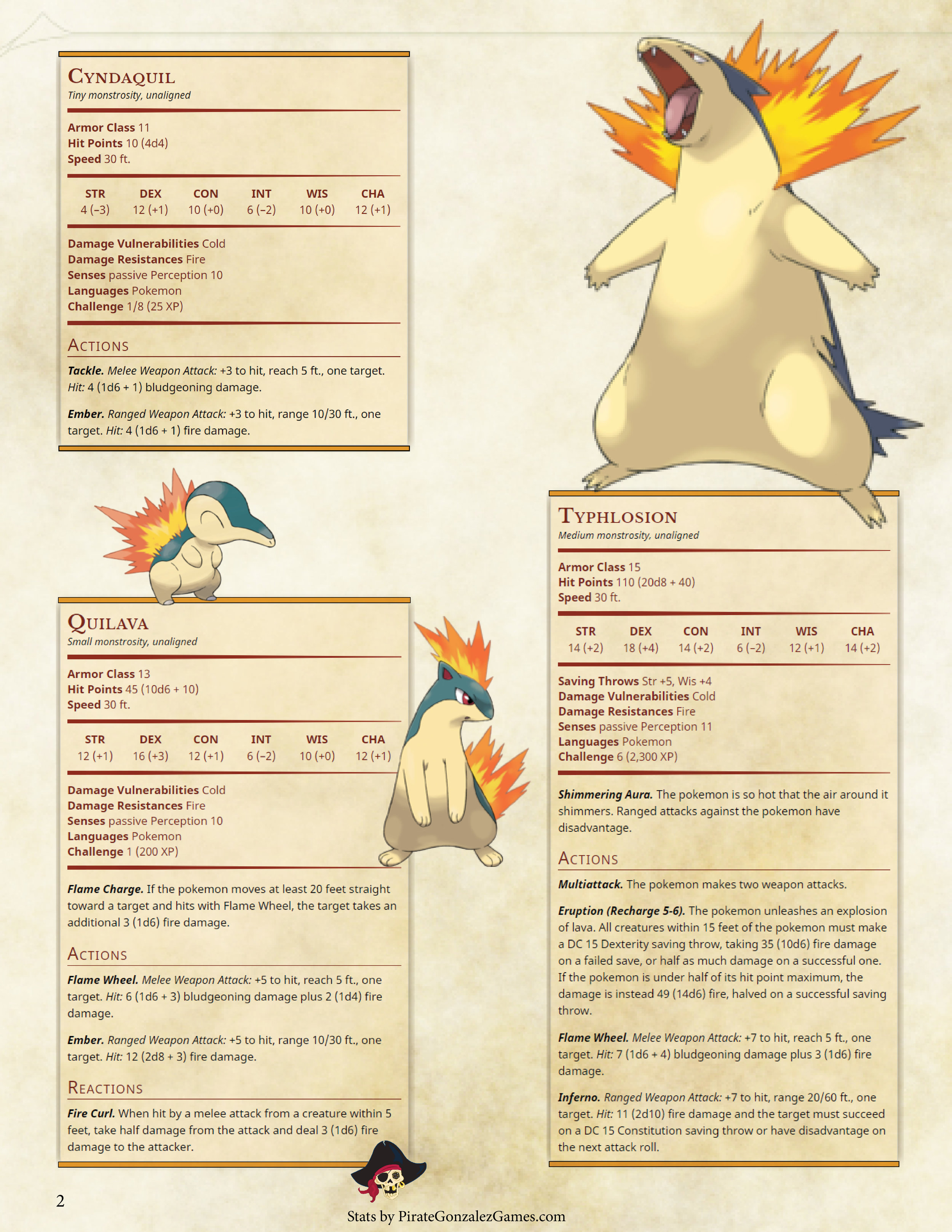 Pokemon D&D 5e: Johto Pokedex — Pirate Gonzalez Games