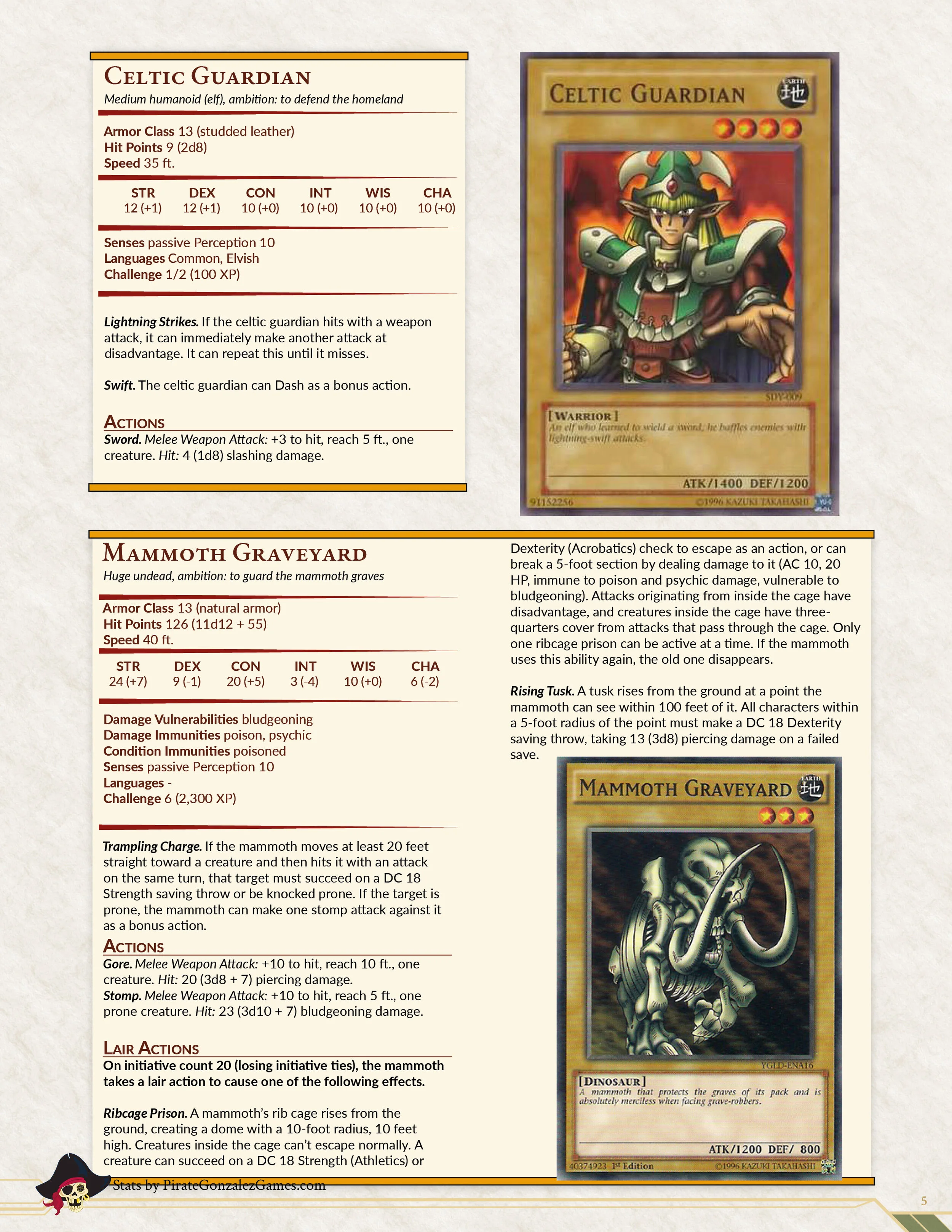 Yu-Gi-Oh Cards as DnD 5e Monsters — Pirate Gonzalez Games