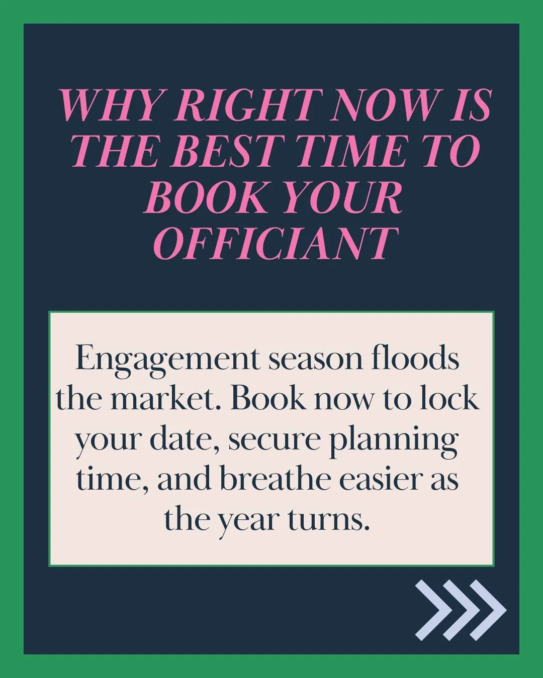 🤔 Thinking about your 2026 or 2027 wedding and wondering when to book your officiant? Here's the real talk&mdash;right now is actually the perfect time, and here's why:

January might feel early, but trust me on this one. While everyone else is stil