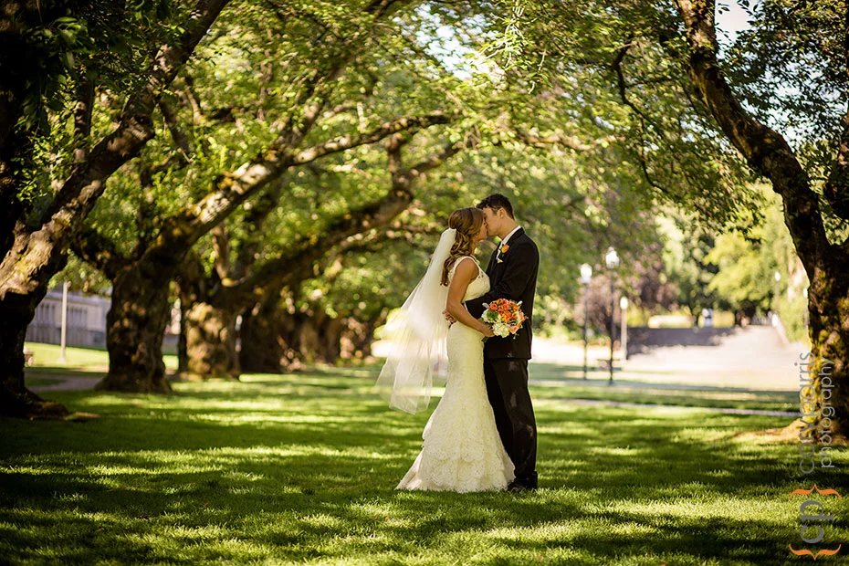 Wedding portrait on the quad at the University of Washington