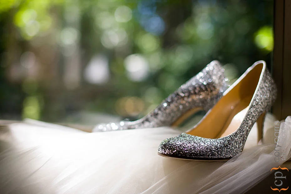 Christena's silver wedding shoes and veil. This image by my fabulous daughter, Alyssa Parris