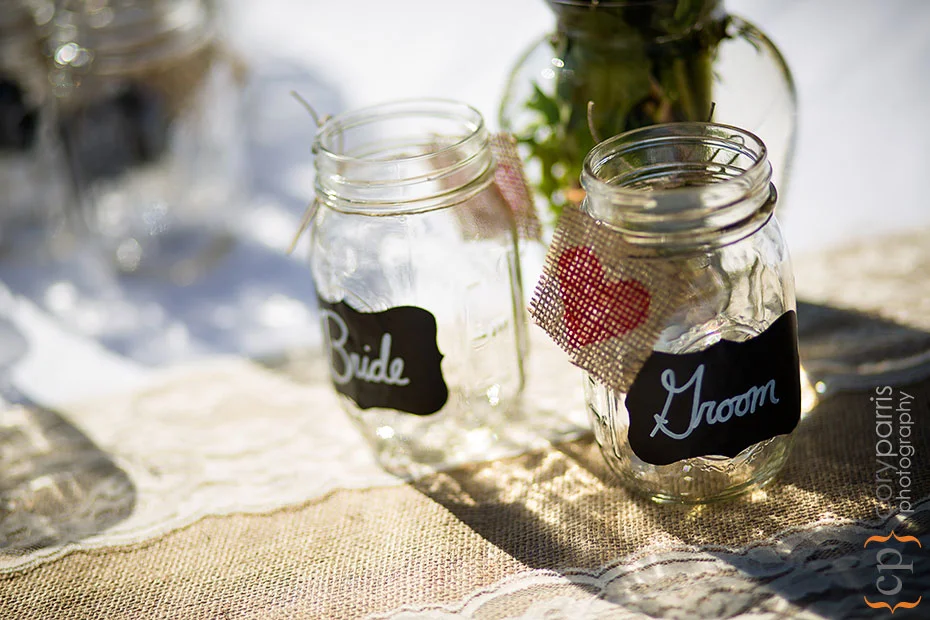 bride and groom mason jars