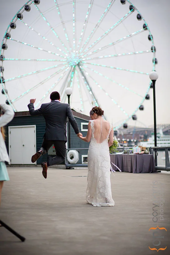 groom celebrating their wedding