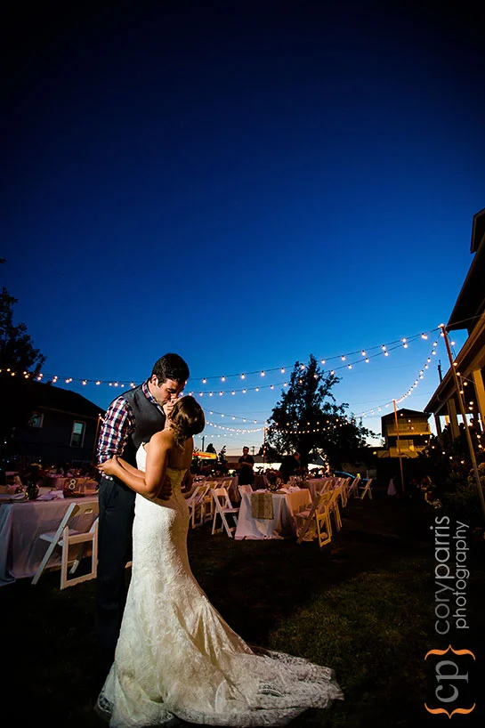 bride and groom portrait at night with flash