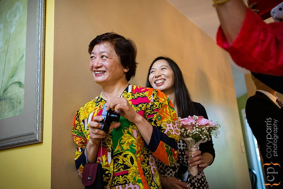 tea ceremony guests laughing at wedding games