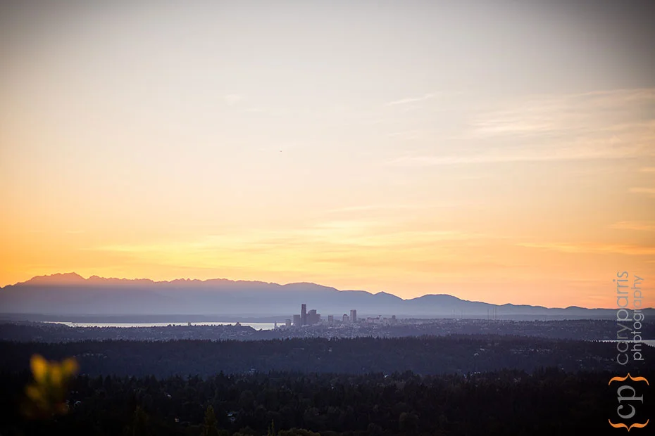 Sunset view of Seattle from the Golf Club at Newcastle