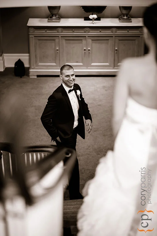 bride and groom seeing each other for the first time
