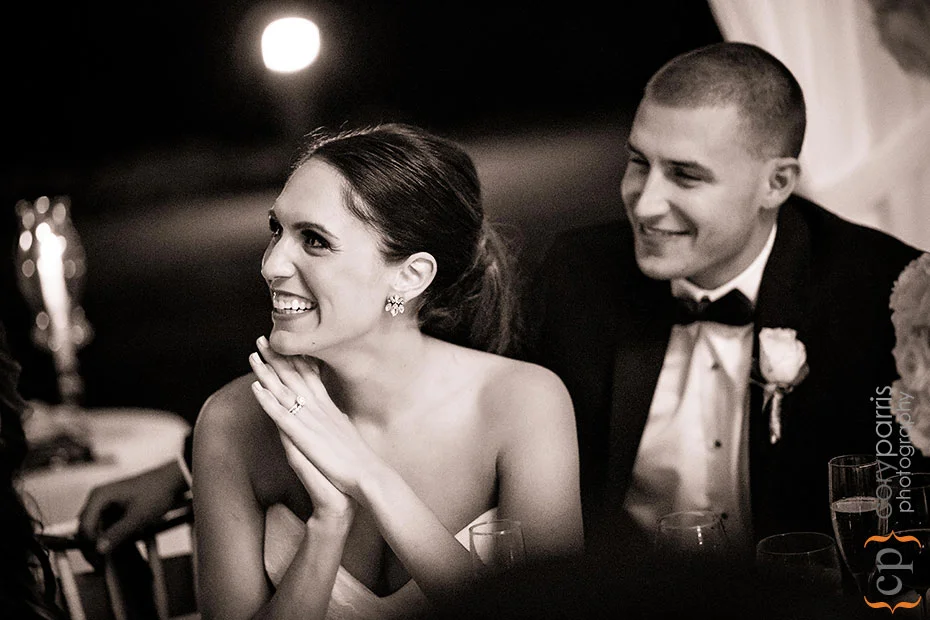 bride laughin during toasts