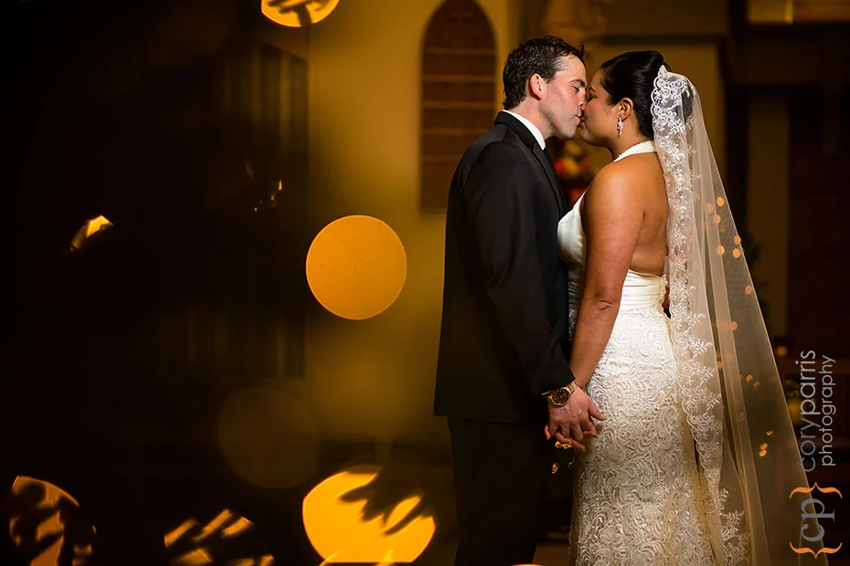 wedding portrait playing with bokeh