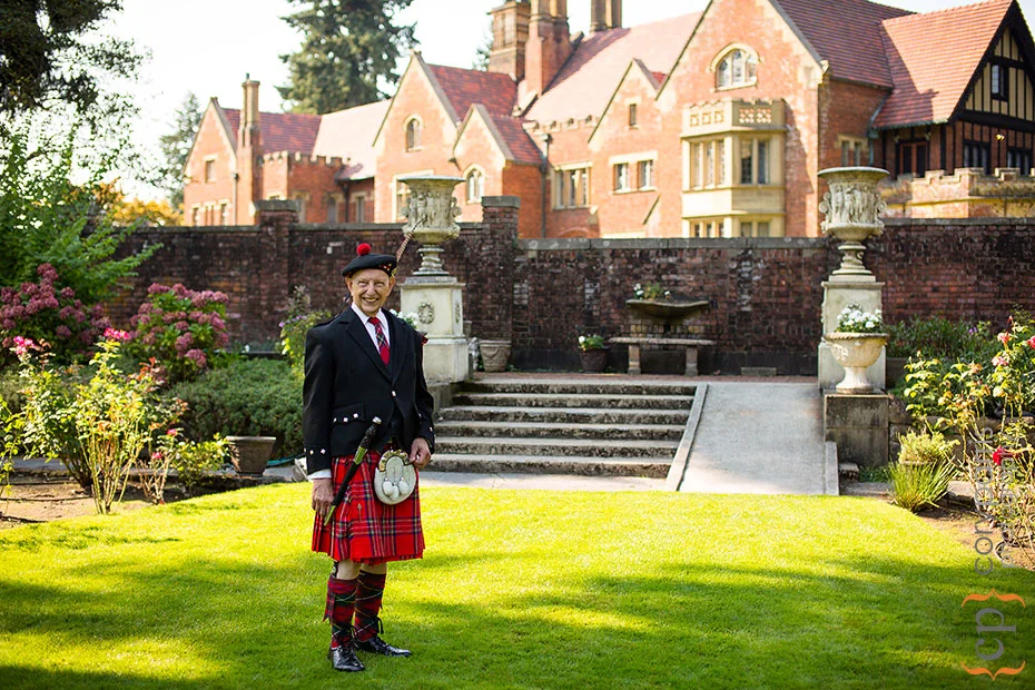 Scottish man with castle in background