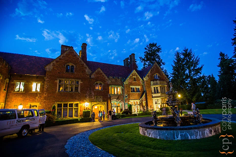 Night image of the beautiful Thornewood Castle