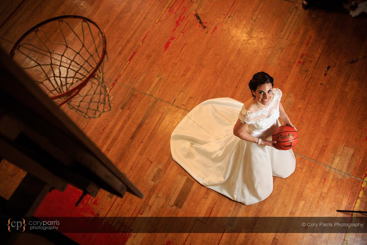 A wedding day portrait of a basketball - a big part of Kristen's life.