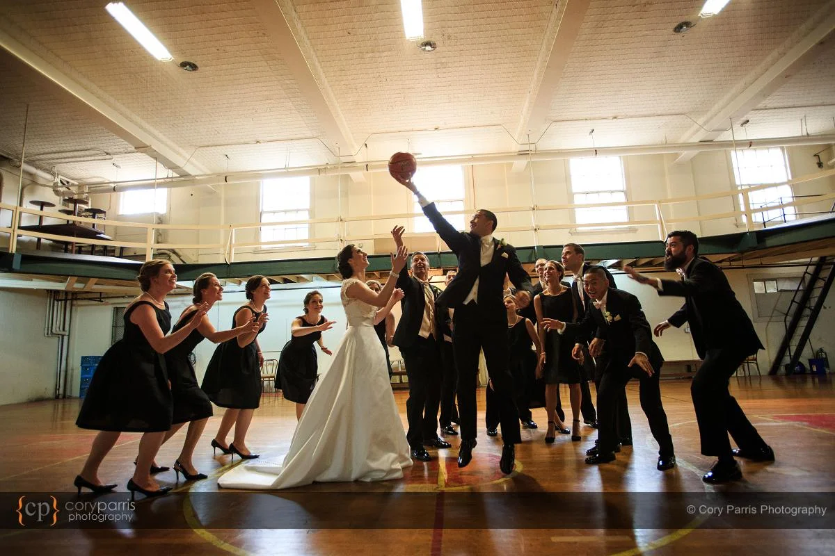 Wes taking advantage of Kristen's inability to jump in her wedding dress!