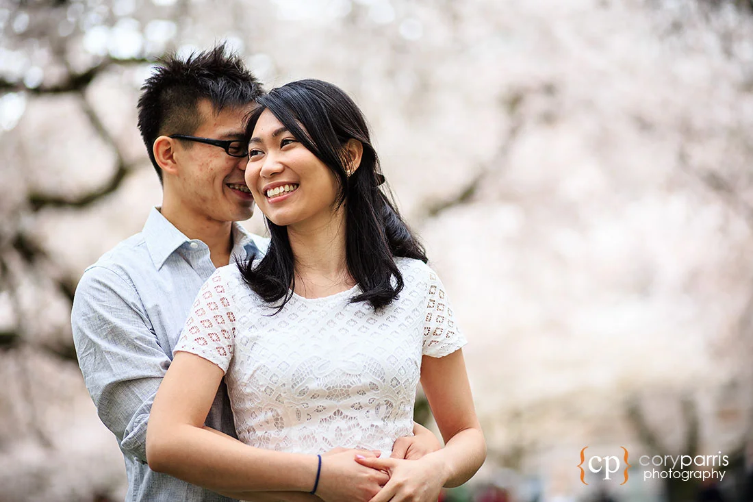 UW Cherry blossom engagement portraits