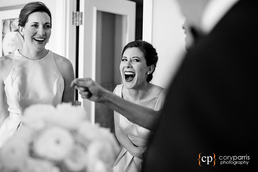 Bridesmaids laughing during the getting ready for Kirkland wedding