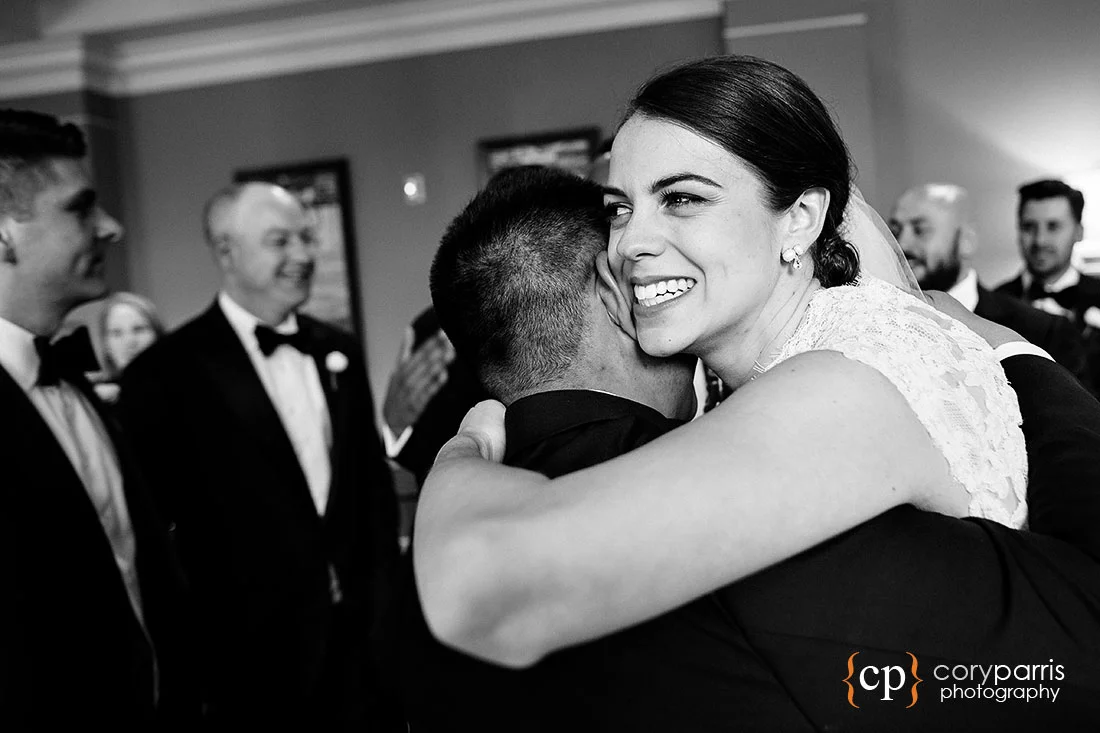 Hug for bride at the wedding