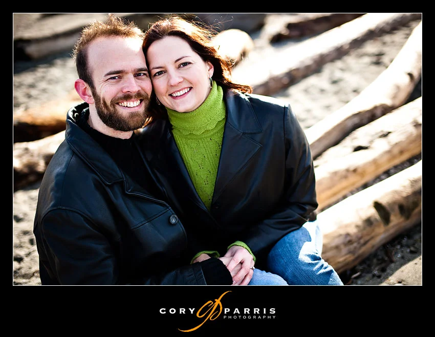 Couple on the cold, sunny mukilteo beach