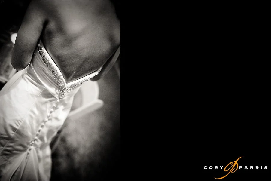 The back of the bride's dress by seattle wedding photographer cory parris