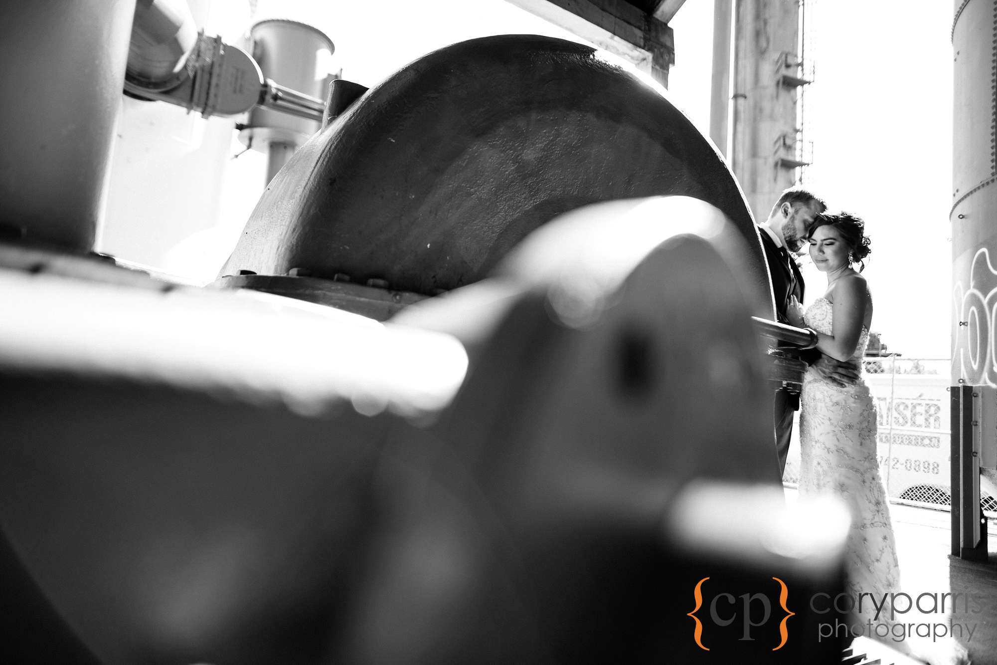Wedding photography with industrial equipment