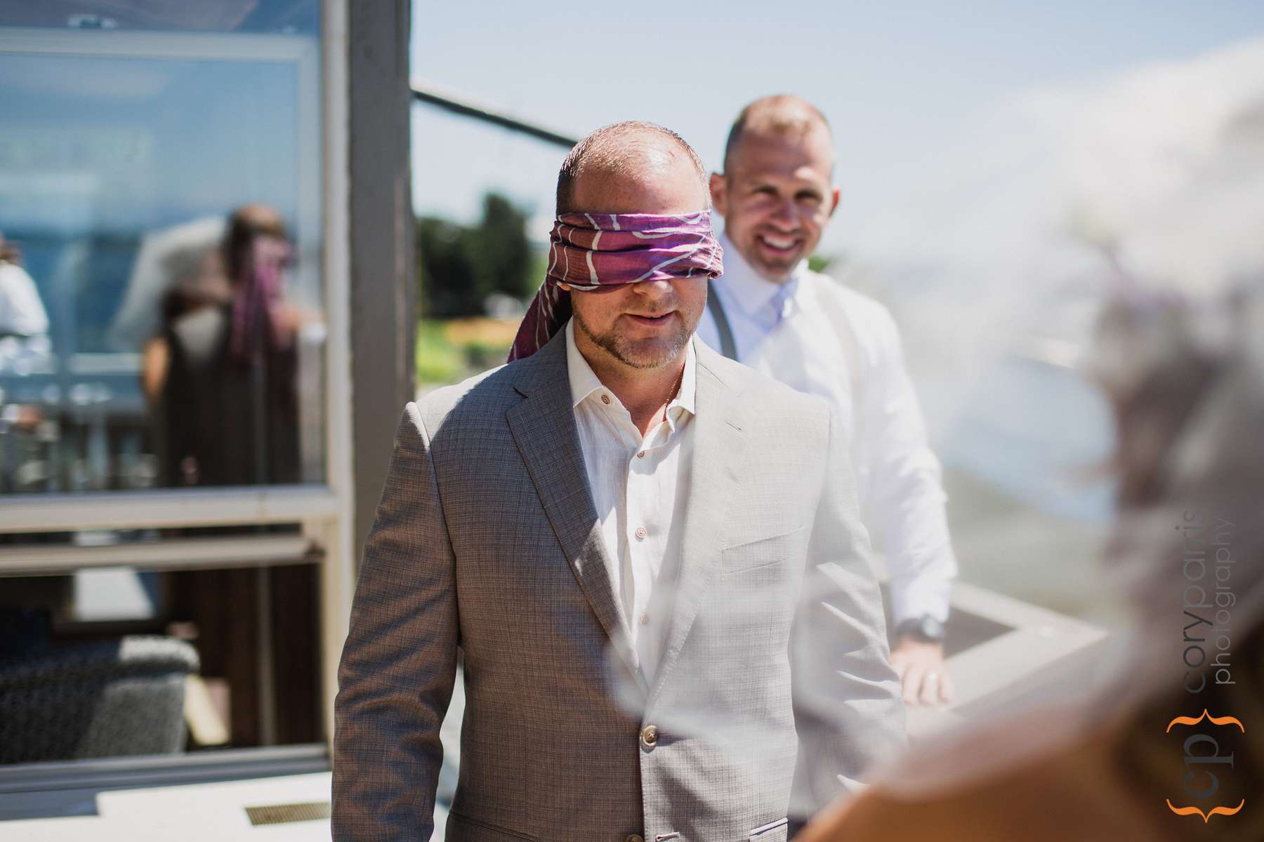 Blindfold wedding first look