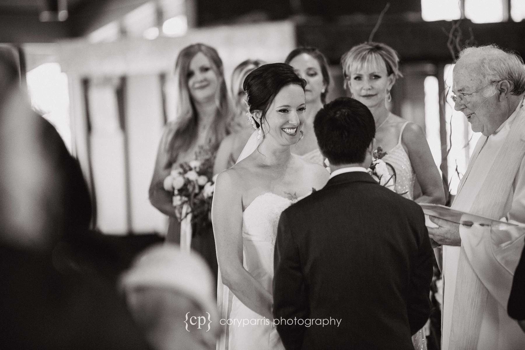 Angie looking at Vinh during the wedding ceremony.