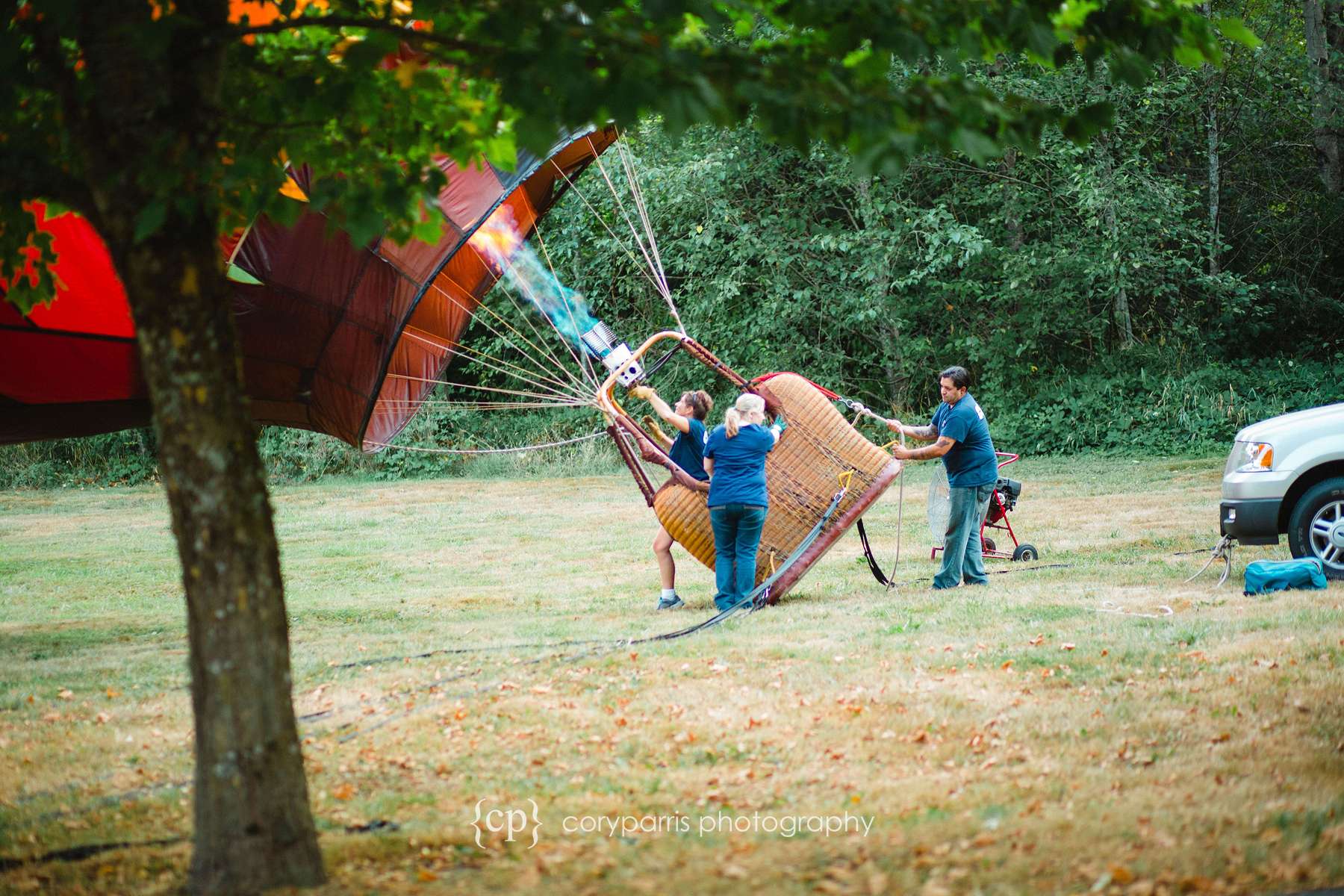  Hot air balloon getting ready for rides at the wedding reception at Storybook Farm. 