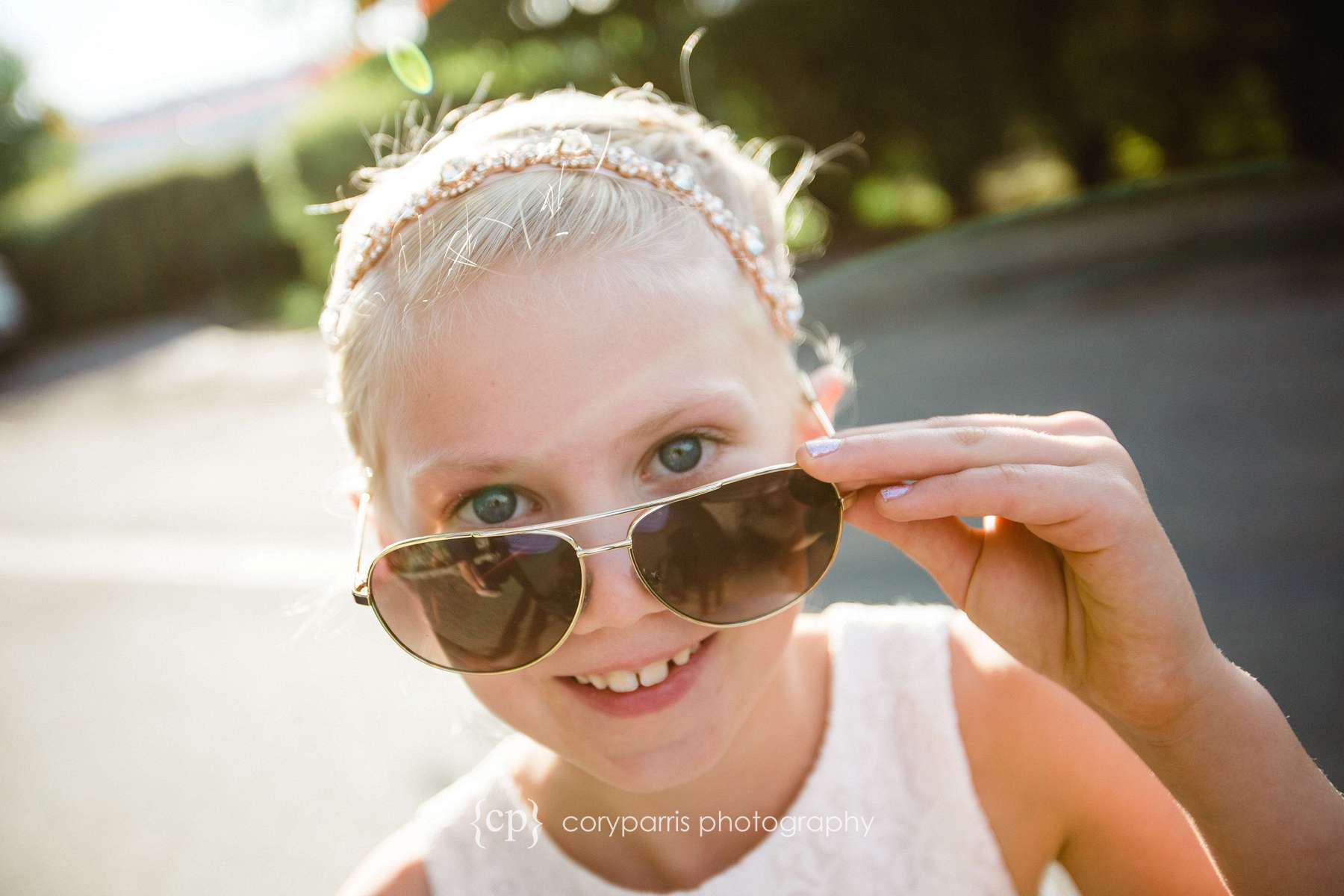 Flower girl with sunglasses Seattle wedding photography