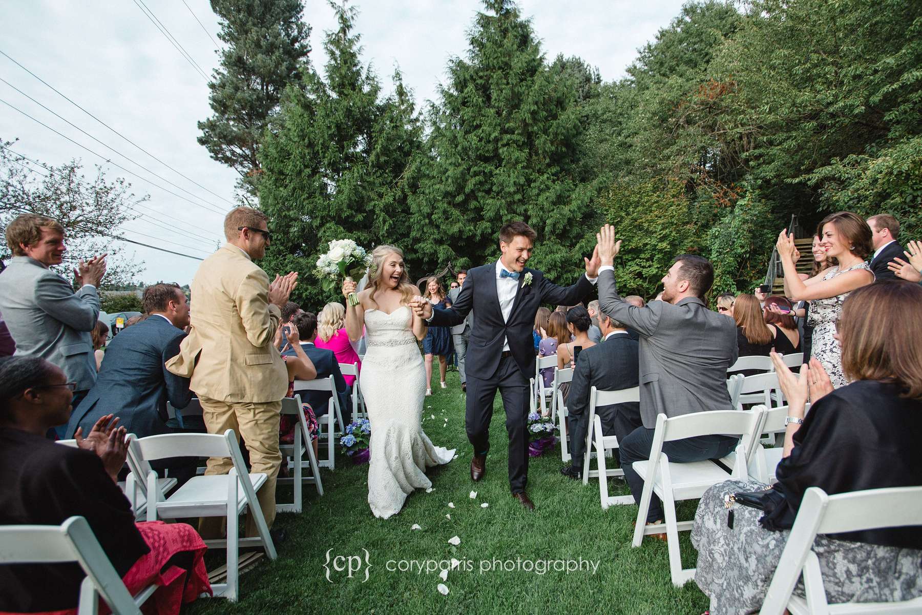 High fives at a Seattle wedding