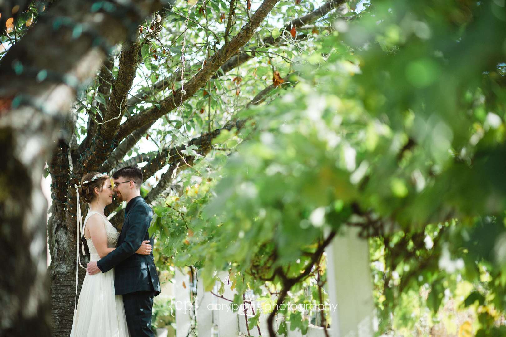 Wedding photography with grape vines at DeLille Cellars Chateau in Woodinville