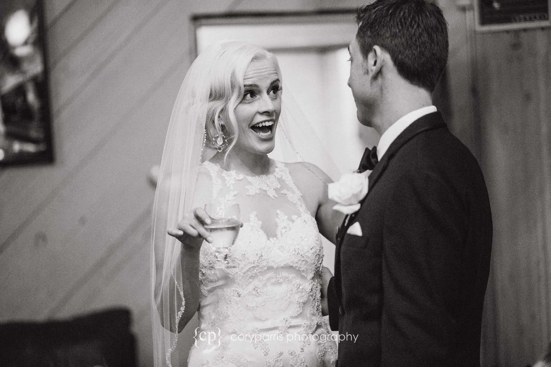 Bride and groom celebrating at Lake Union Cafe