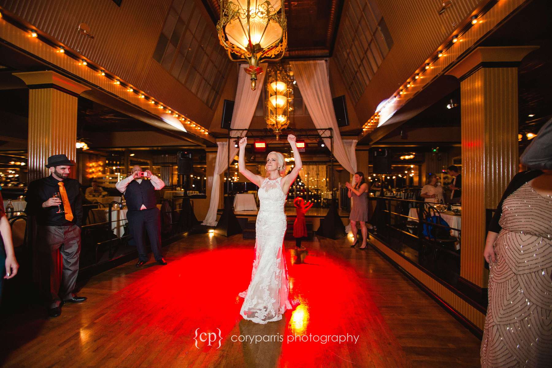 Bride dancing at Lake Union Cafe wedding reception