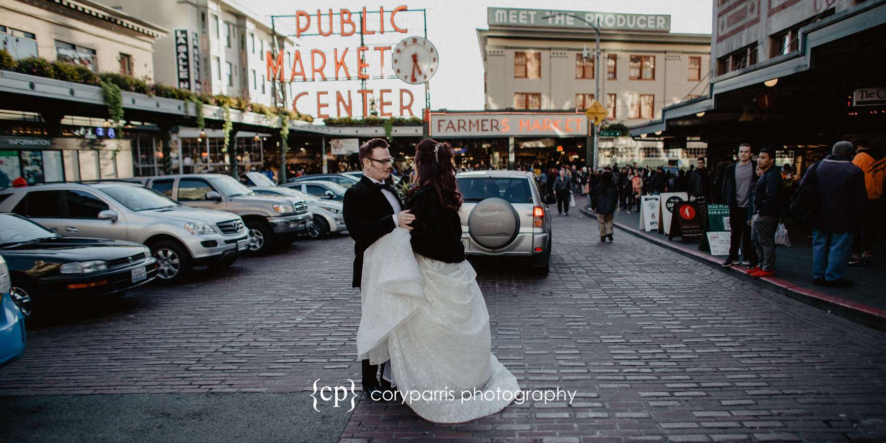 Wedding photography at Pike Place Market in Seattle