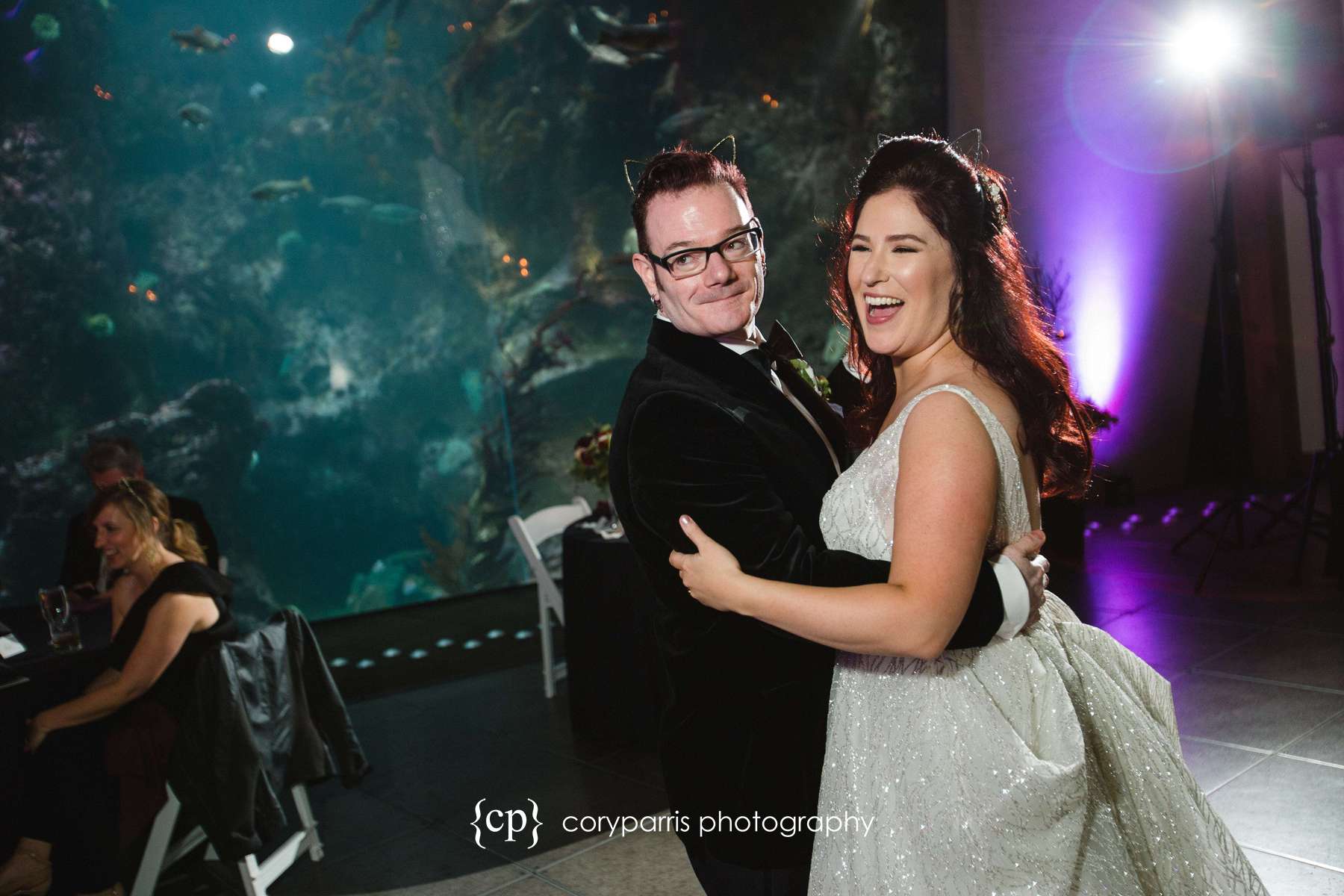Dancing at Seattle Aquarium wedding reception