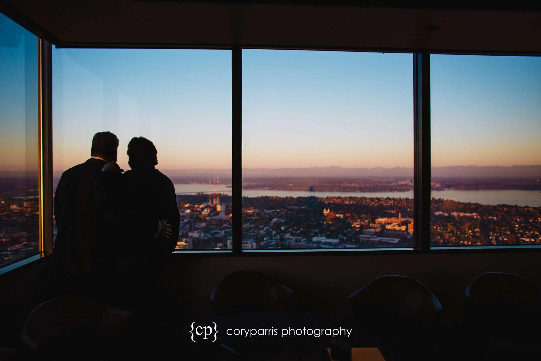 Sunset portrait of our two grooms