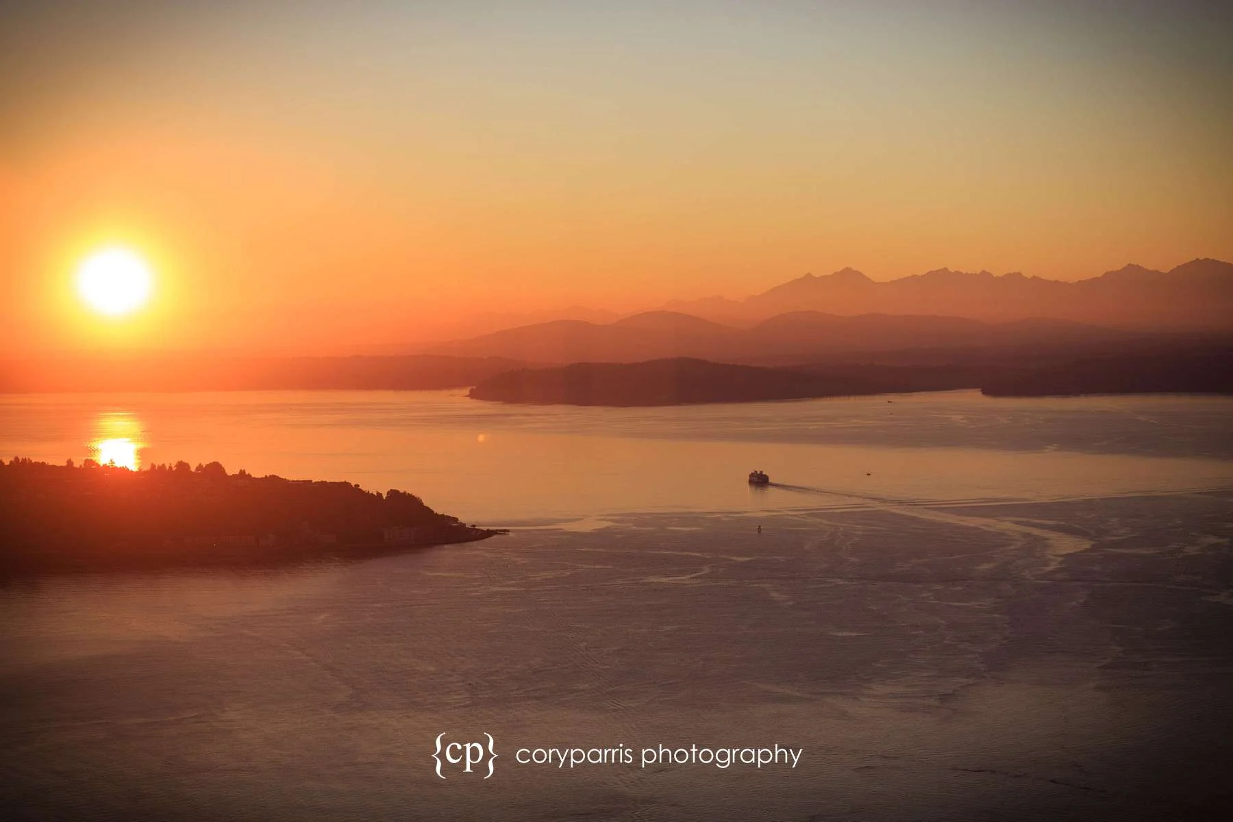 Seattle Sunset with a Ferry from Columbia Tower Club