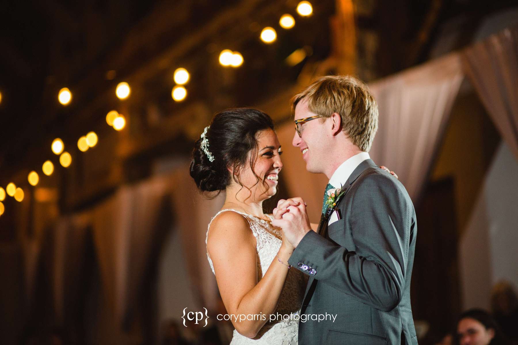 Amy & Kevin laughing during the first dance