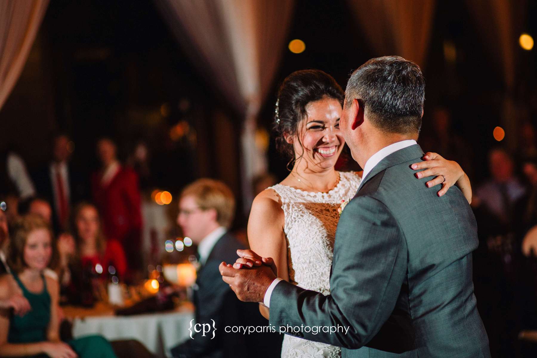 Bride and father dancing at SODO Park