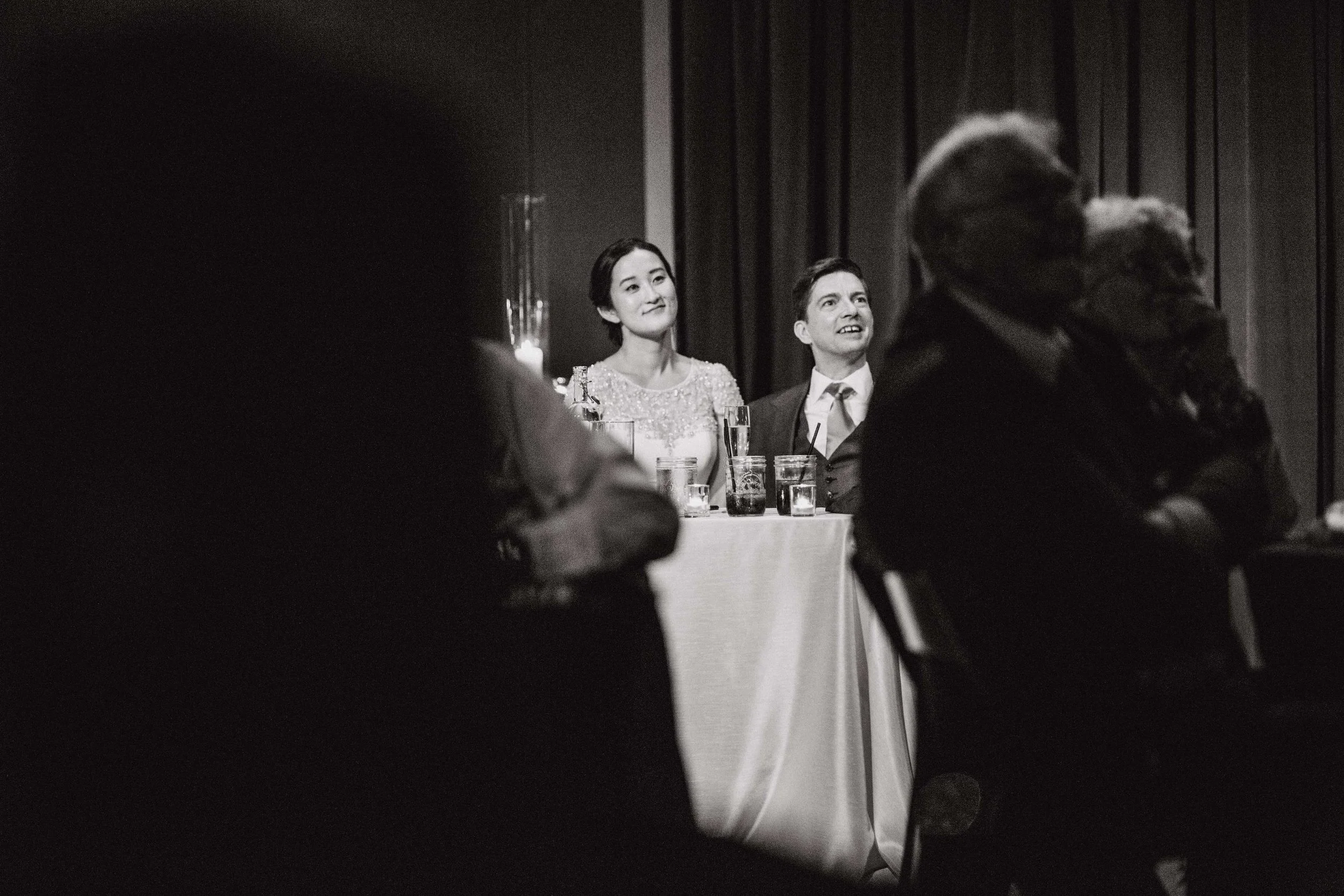 Wedding reception Seattle b&w photojournalism