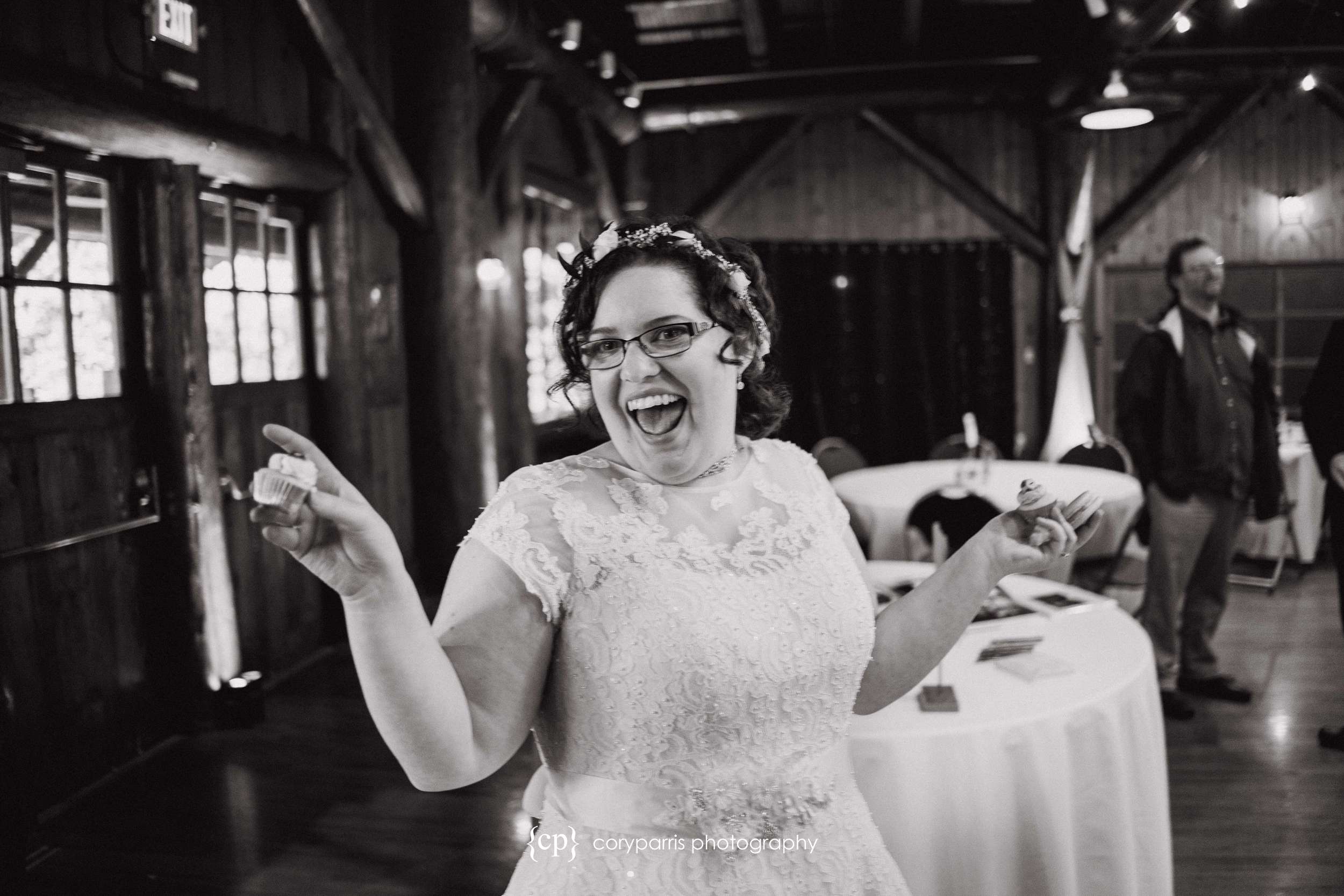Laughing bride in everett wedding.