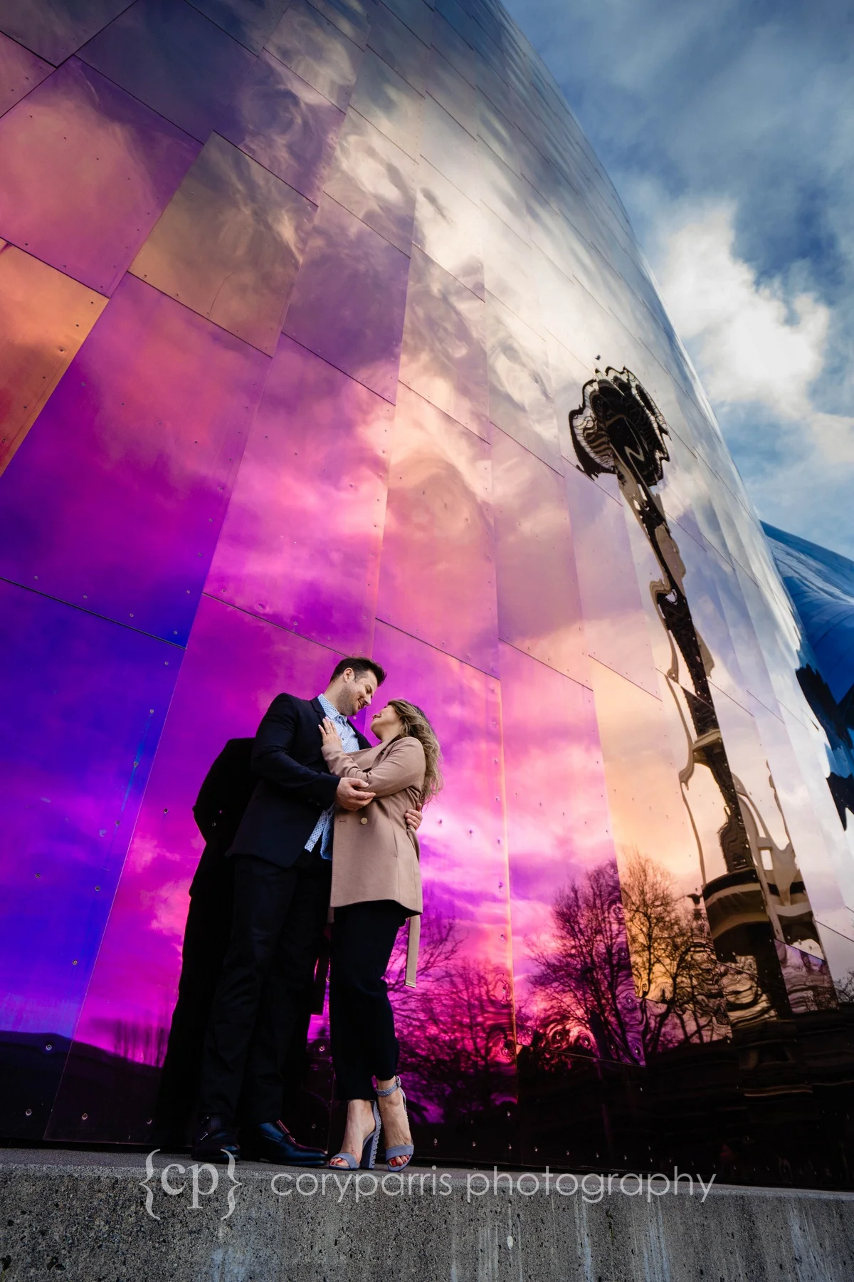 Daniel & Sonya portraits after the proposal at the Space Needle.