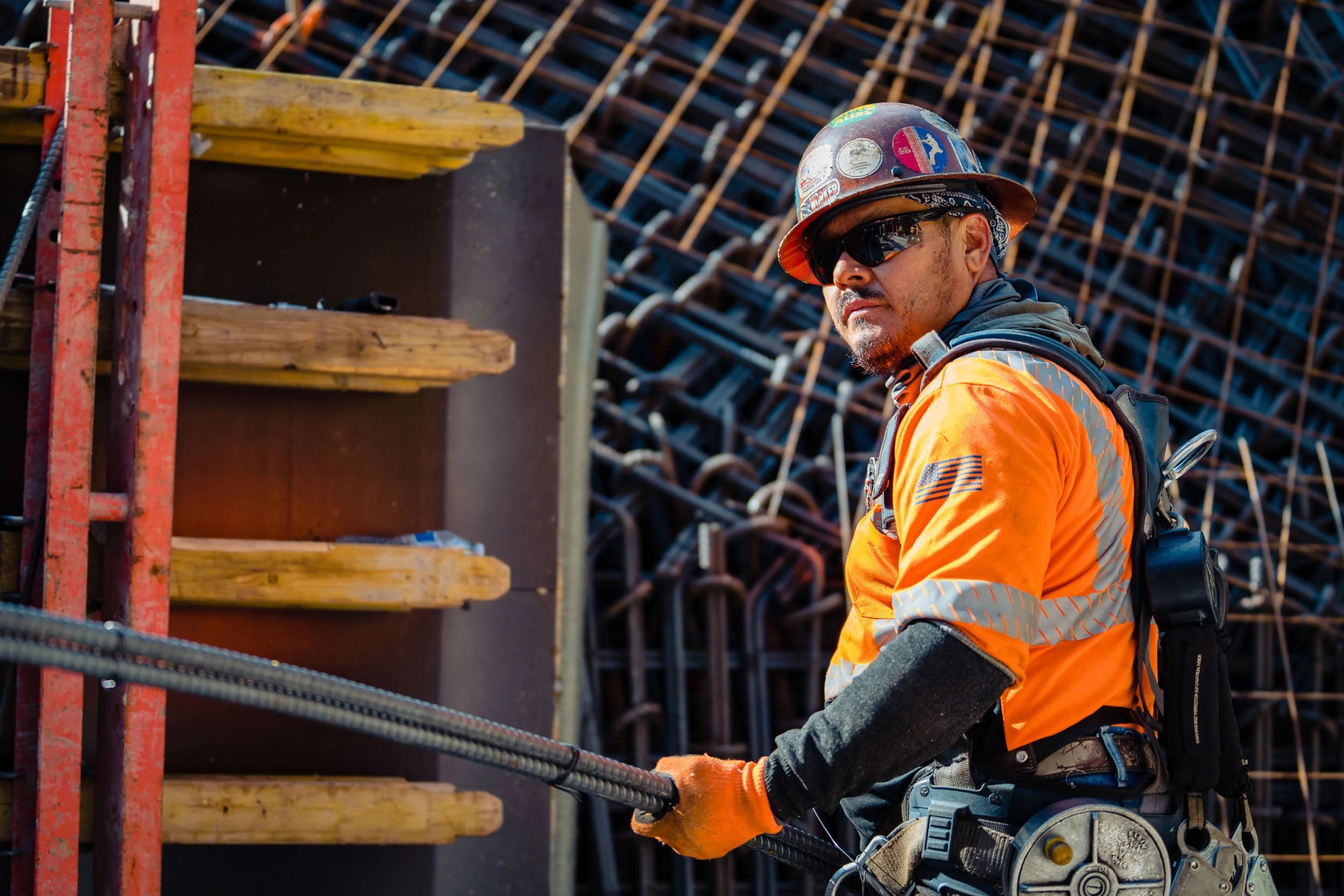 Construction worker for the Ironworkers Union working on the Seattle Aquarium