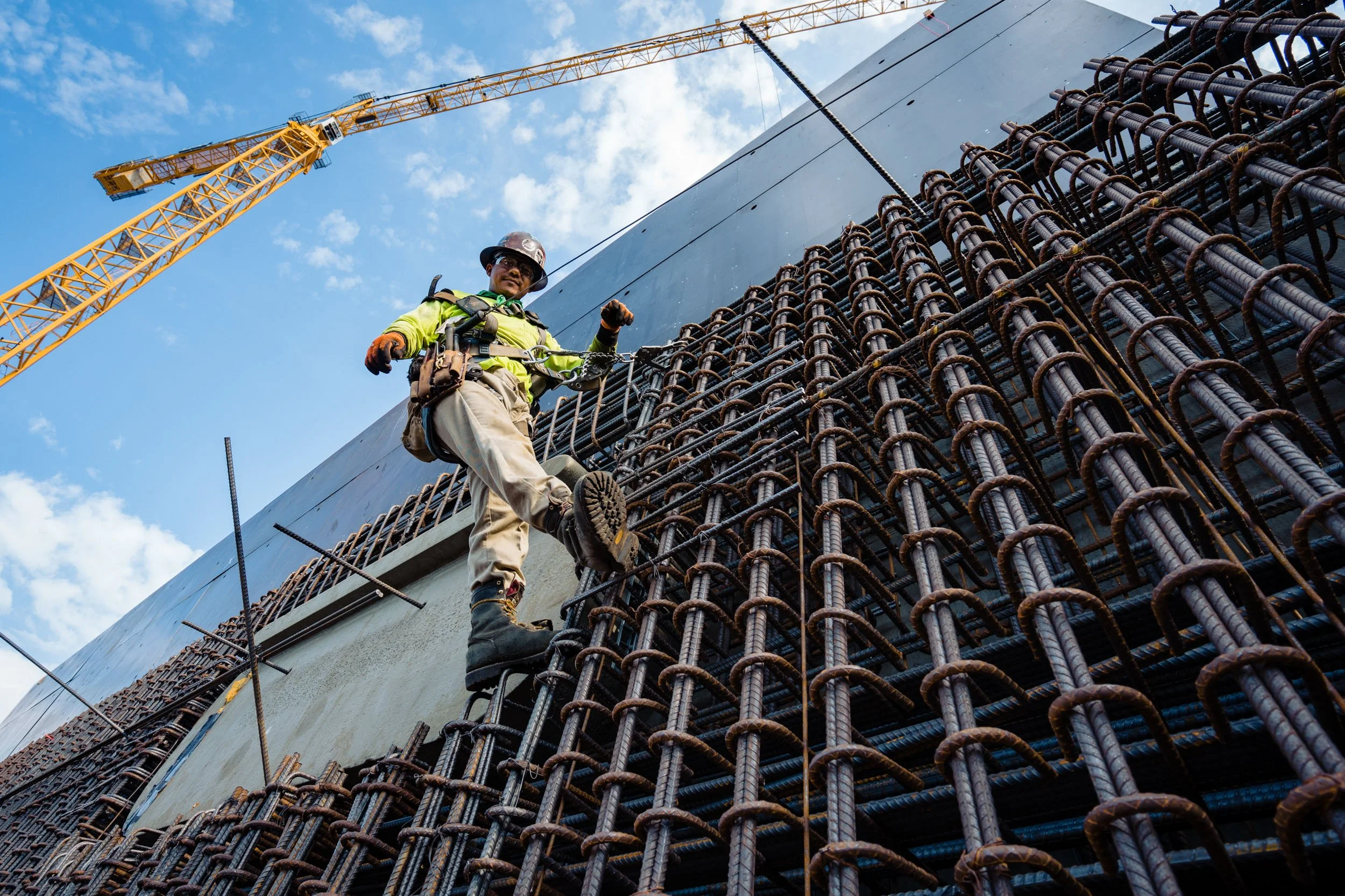 Commercial photography of construction of a shark tank rebar